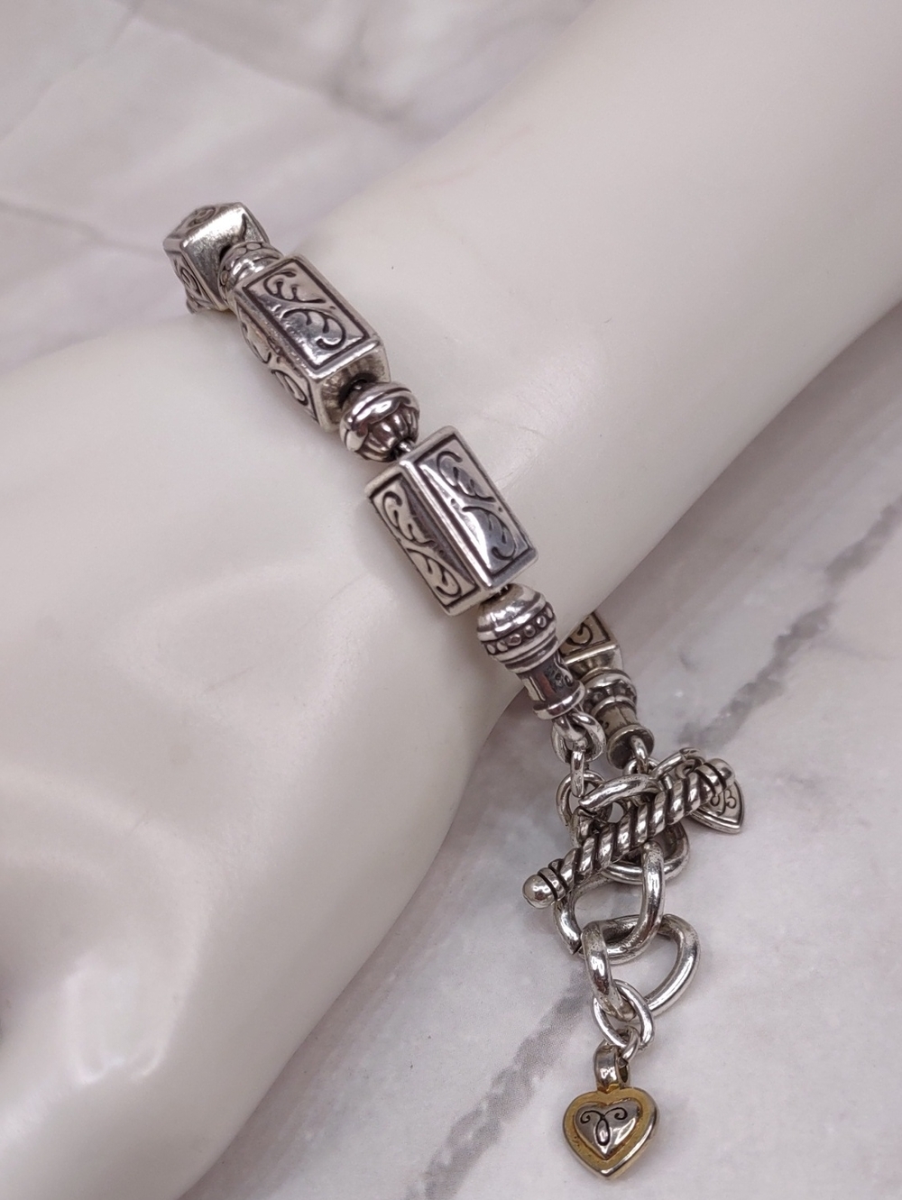 Brighton Rectangular Cube Bracelet with Toggle Bar And Gold Heart Charm